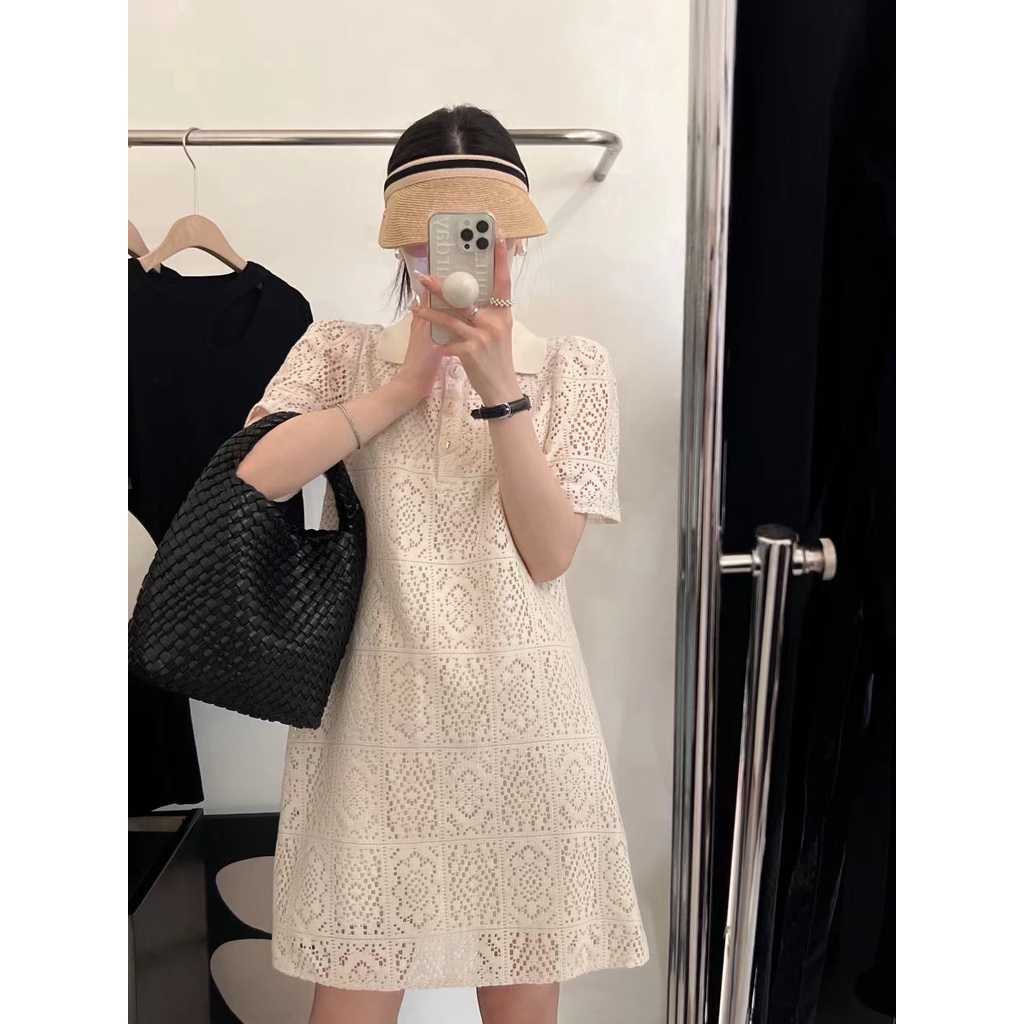 Đầm Tay Ngắn Dáng Chữ A Cổ Polo Phong Cách Hàn Quốc Mới