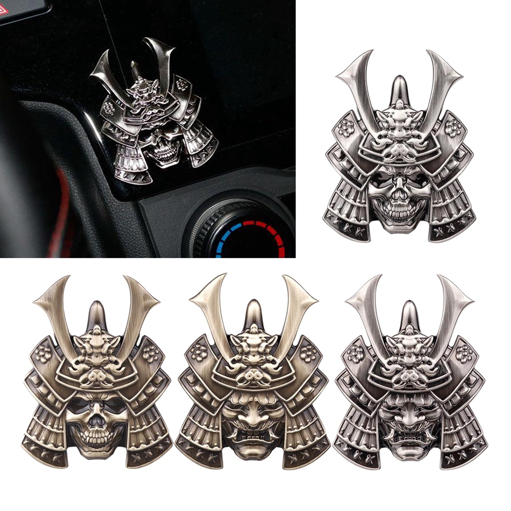 Sticker Hợp Kim Kẽm Hình Đầu Lâu Samurai Trang Trí Xe Hơi