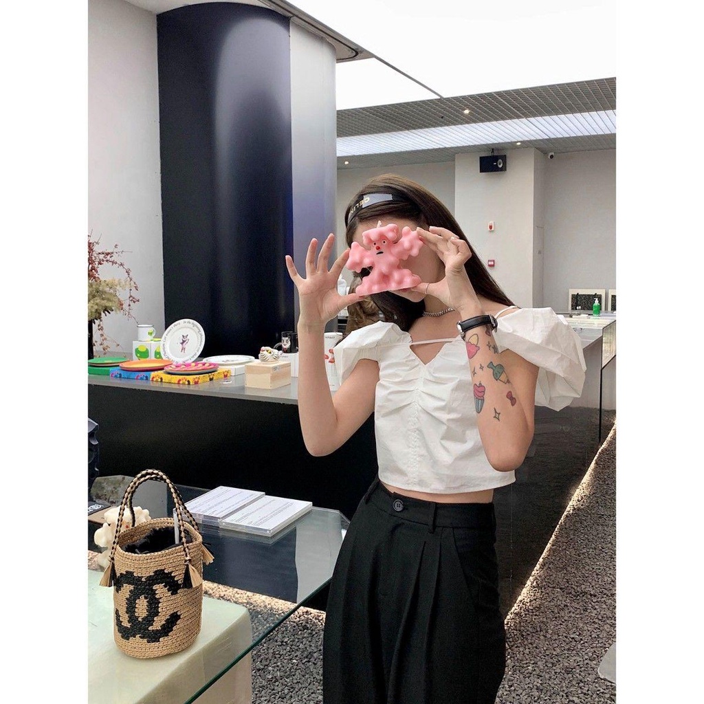 Áo Sơ Mi Ngắn Hở Vai Tay Phồng 2022 Thời Trang Dành Cho Nữ