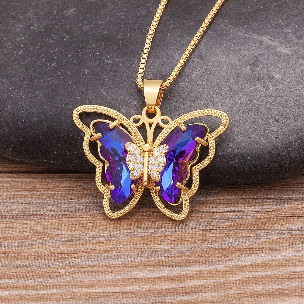 Vòng cổ Mặt Bướm Đính Đá Zircon 10 Màu Chất Lượng Cao Cho Nữ