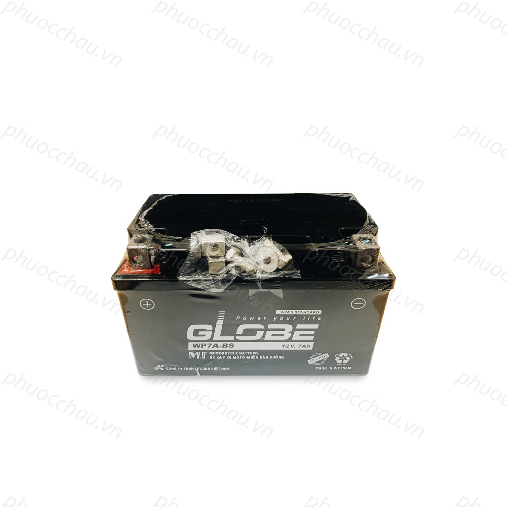 Bình ắc quy khô GLOBE WP7A-BS 12V-7AH ắc quy lùn thấp dành cho xe máy Atila, Spacy ,Vespa, Zip, Môtô