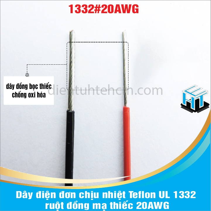1 MÉT Dây điện đơn chịu nhiệt Teflon UL 1332 ruột đồng mạ thiếc 20AWG
