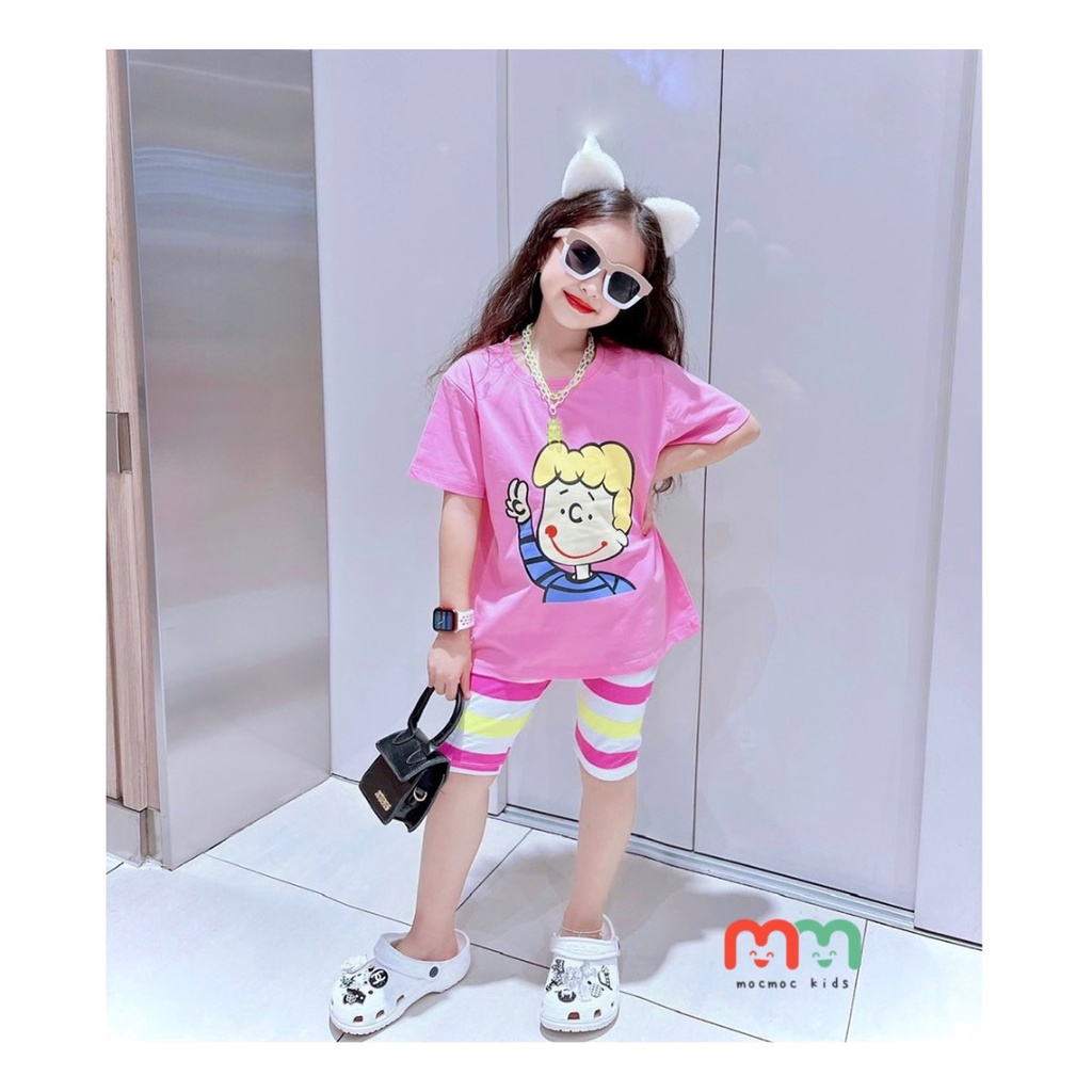 Đồ bộ bé gái dễ thương áo thun rộng phối quần legging thun cotton mềm mịn co dãn thoải mái cho bé 9kg đến 40kg