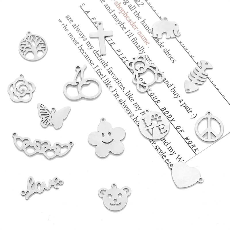 Bộ 4 mặt dây chuyền hình thánh giá trái tim chất liệu inox dành cho làm trang sức DIY