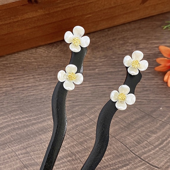 Kẹp Tóc Gỗ Mun Hình Hoa Đơn Giản Phong Cách Hàn Quốc