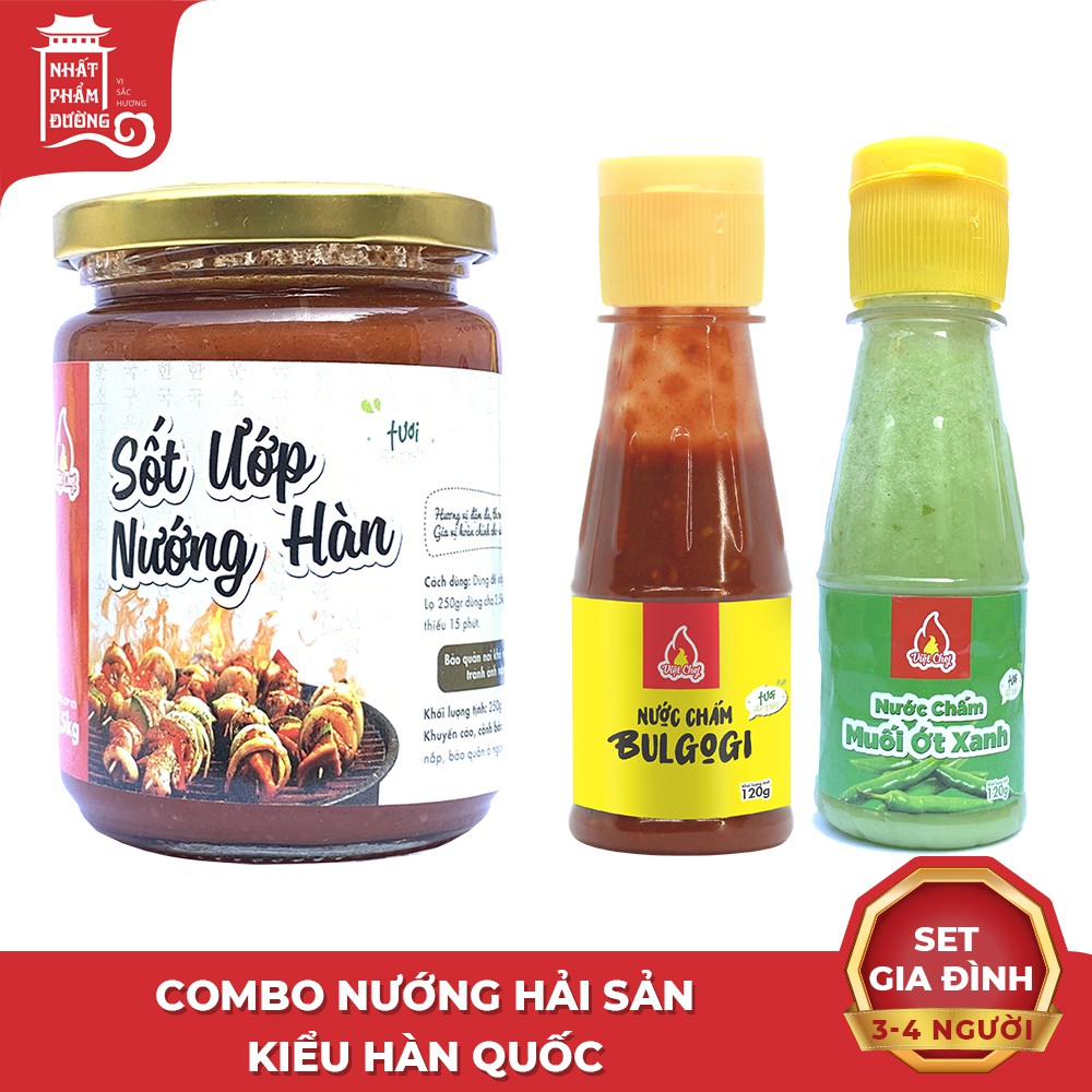 Combo sốt ướp thịt nướng Hàn Quốc + nước chấm hải sản muối ớt xanh , nước chấm thịt nướng Bulgogi 120g x 2 chai