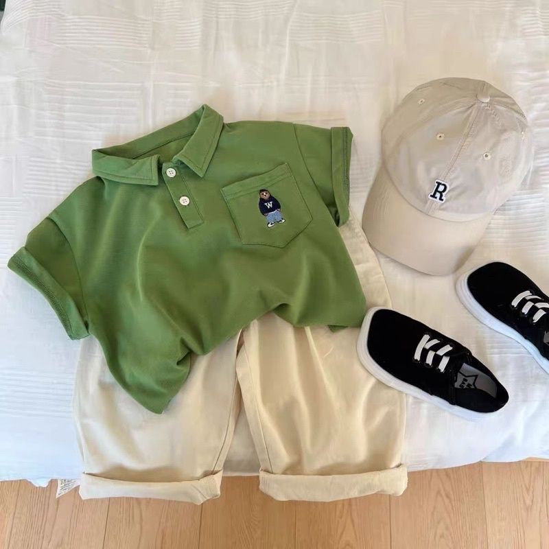 SET 4 ÁO POLO BÉ TRAI THÊU GẤU