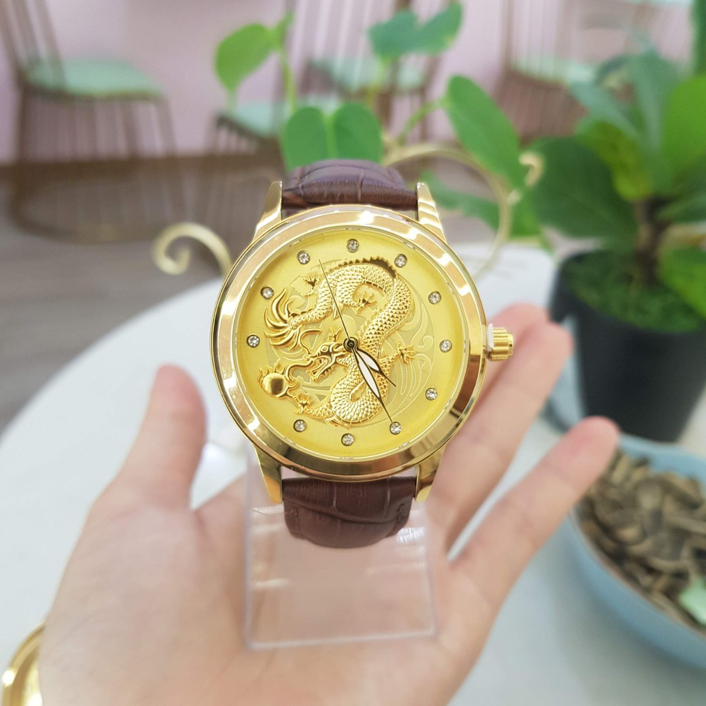 Đồng Hồ Nam SL Rồng 3D Số Ngọc Dây Da Nâu Size Tay Nhỏ Chính Hãng Tony Watch 68