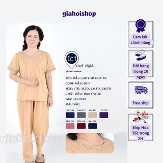 Bộ đồ, bộ mặc nhà trung niên nữ Gia Hồi TNQD Laydy Mí Hoa chất liệu cotton