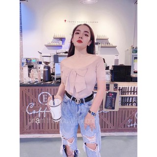 Áo len trễ vai nơ