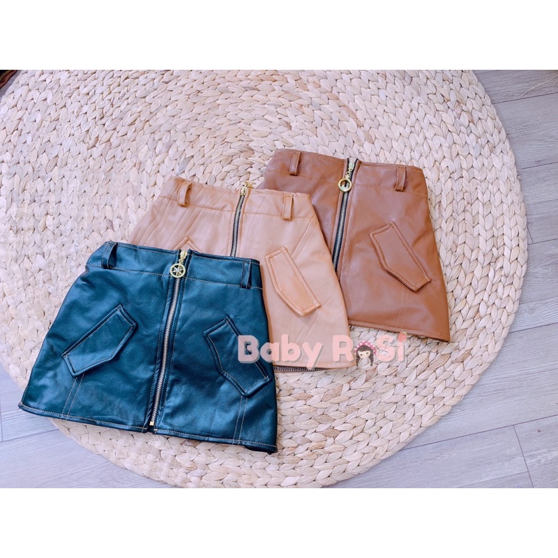 Chân váy da dây kéo cho bé gái