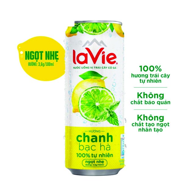 Thùng 24 lon nước uống vị trái cây có ga La Vie Sparkling - Vị Chanh Bạc Hà 330ml/lon