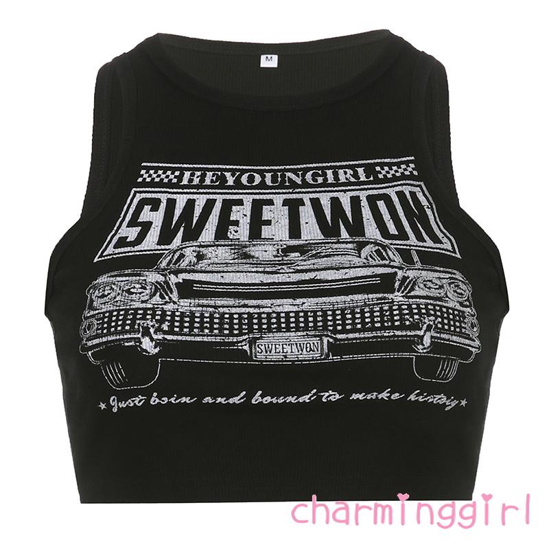 Áo Lửng Sát Nách Cổ Tròn In Chữ Thời Trang Dành Cho Nữ