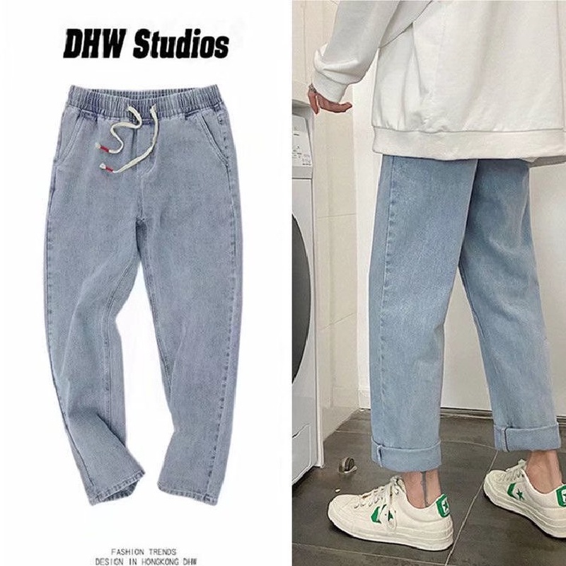 Quần Jeans Ống Rộng Lưng Thun Thoải Mái Phong Cách Thời Trang Hàn Quốc Cho Nam Giới size S-5XL