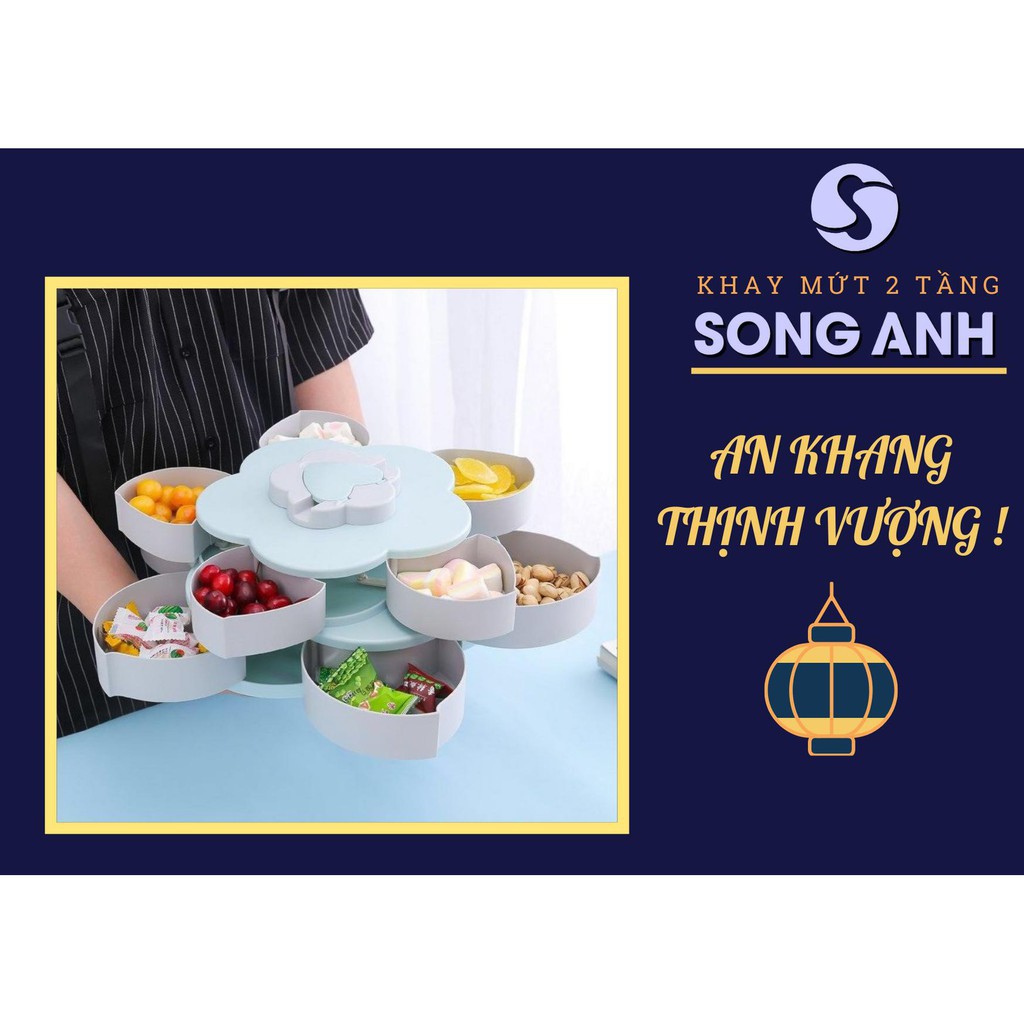 Khay Đựng Bánh kẹoTết 2 Tầng, Hộp Đựng Mứt Tết 2021 Cao Cấp Có Khe Để Điện Thoại (Hàng Có Sẵn) Loại 1