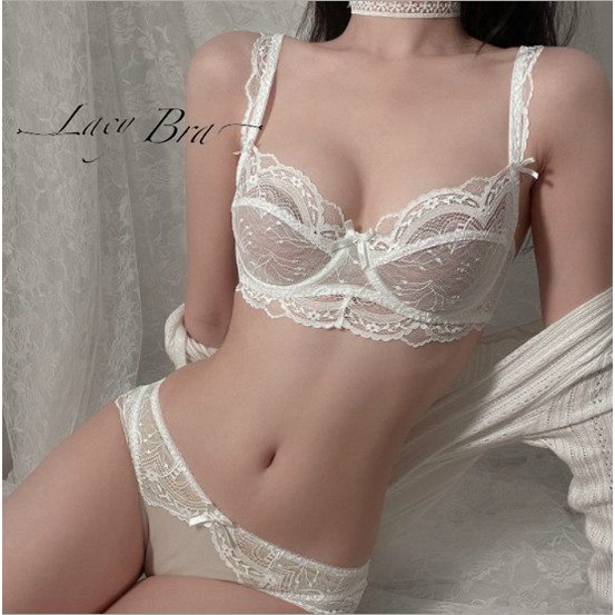 Bộ Đồ Lót Ren Mỏng Không Đệm Có Gọng Nâng Ngực Quai Viền Ren Xinh Xắn Lacy Bra - B10