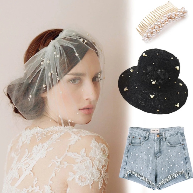 Set 100 Đinh Tán Đính Ngọc Trai Giả Đường Kính 6mm Dùng Trang Trí Giày/Túi Xách