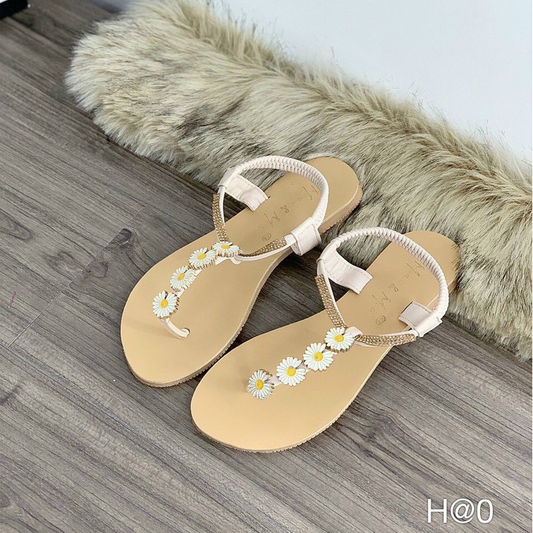 Dép nữ, Sandal nữ xỏ ngón đế mặt tẩy siêu bền đính cúc họa mi siêu xinh