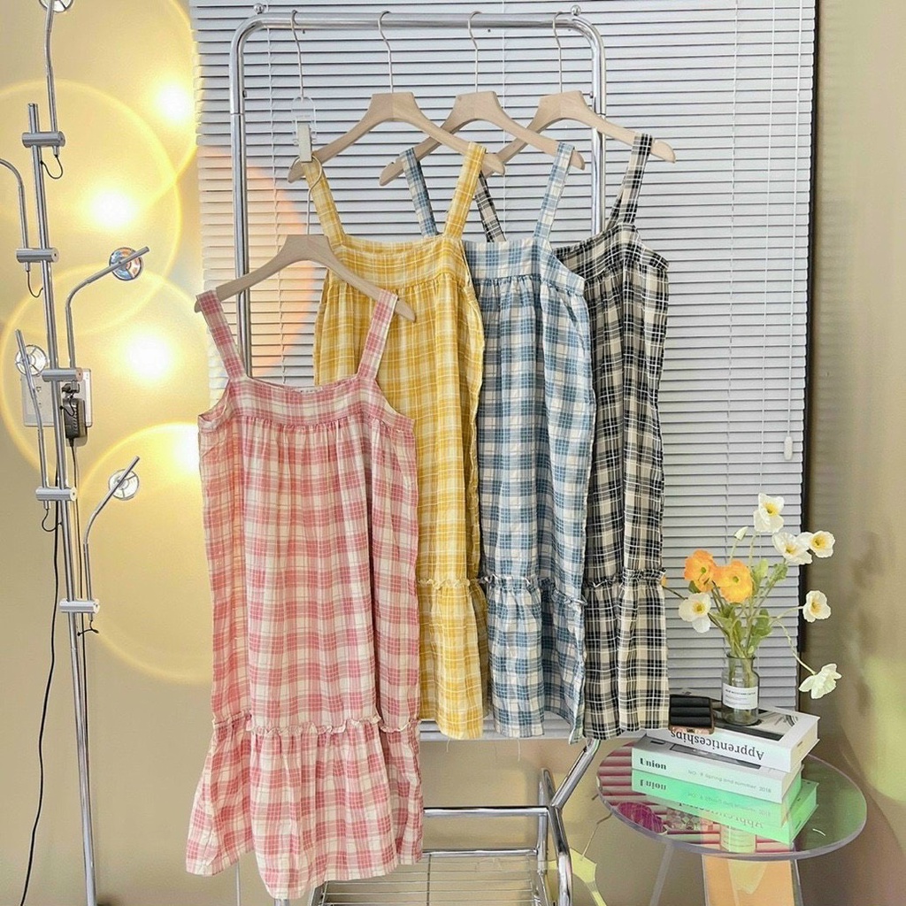 Đầm Suông Nữ Caro Phối Tầng Cực XInh UP