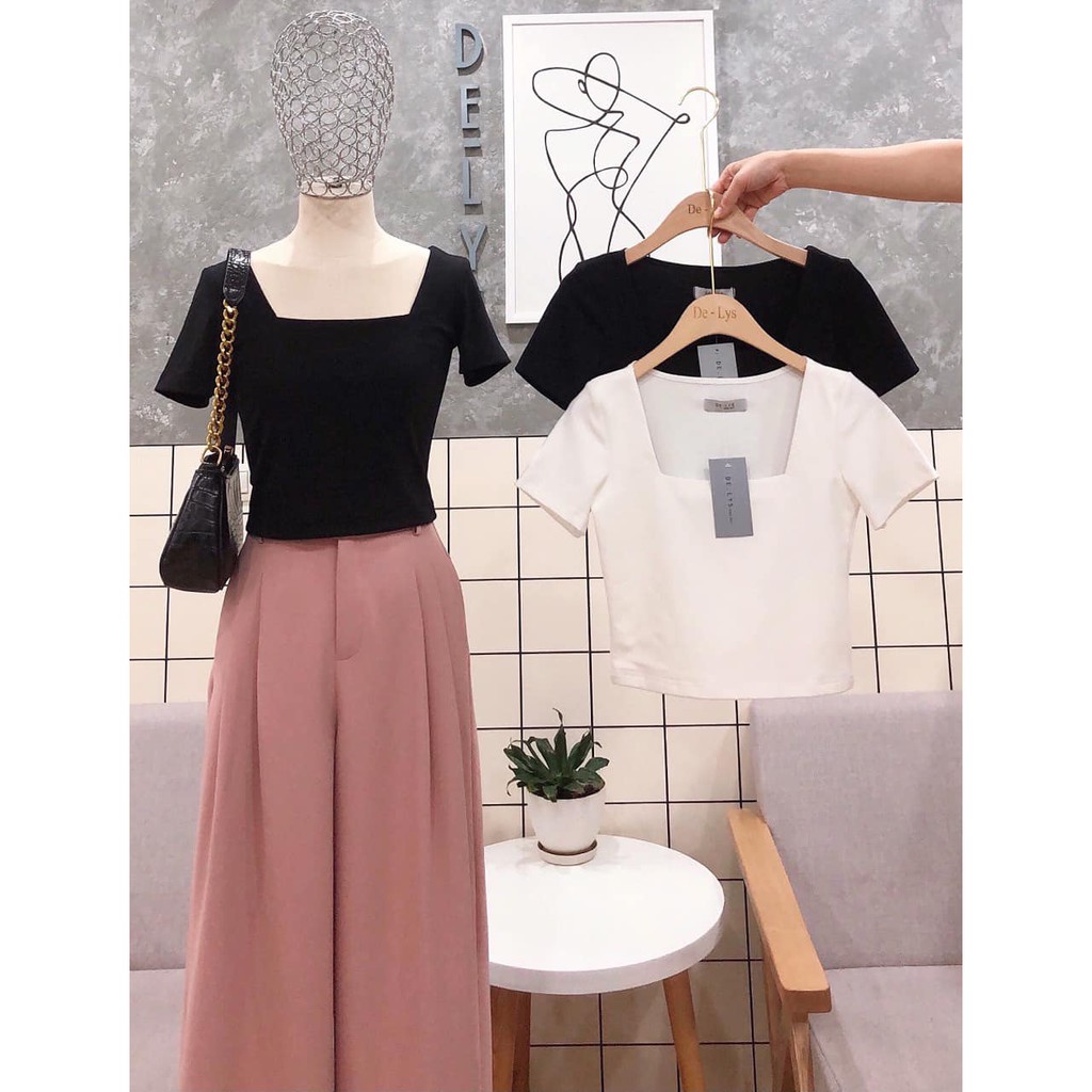[Mã WASKT304 giảm 15% tối đa 30K đơn 99K] Áo croptop cổ vuông ngắn tay nữ Delys | BigBuy360 - bigbuy360.vn