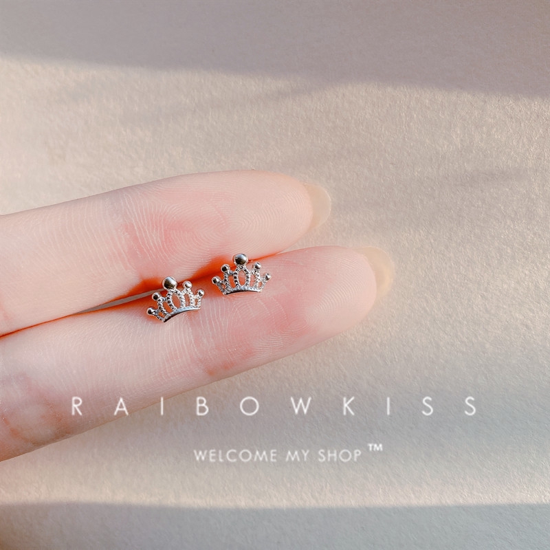 Bông Tai Mạ Bạc 925 Hình Vương Miện Đơn Giản Xinh Xắn Dành Cho Nữ