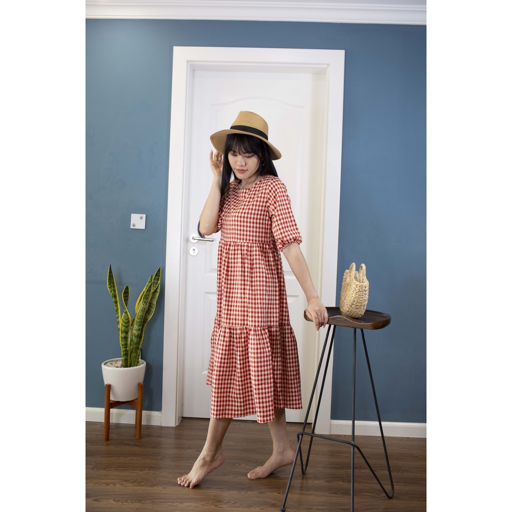 Đầm Xuông Chữ A Sọc Kẻ Hàn Quốc Dài Qua Đầu Gối, Ca Rô Dịu Dàng, Phong Cách Mùa Hè Cho Các Bạn Nữ | BigBuy360 - bigbuy360.vn