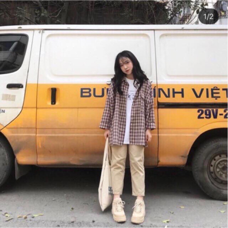 áo sơ mi kẻ nắp UZZULANG⚡️FREESHIP EXTRA⚡️