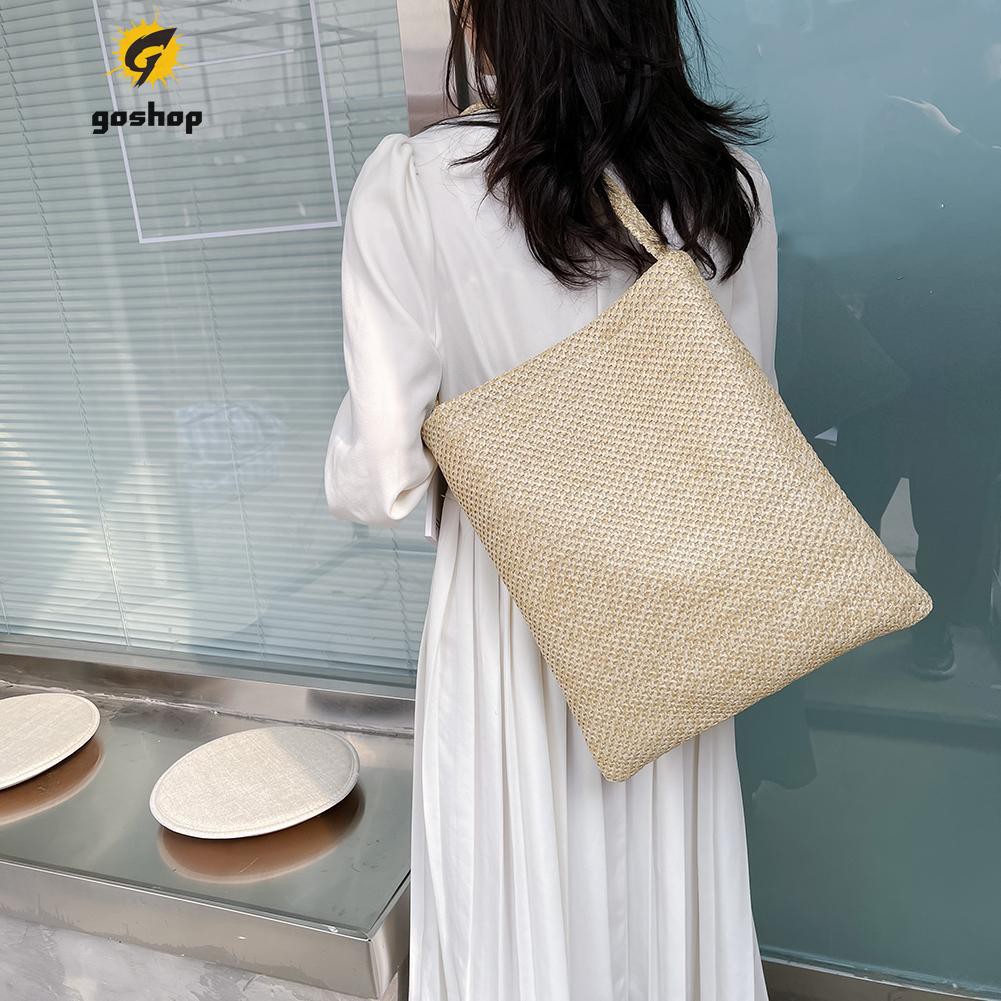 (GO ) Fashion Women Beach Large Capacity Straw Woven Shoulder Shopping Bag Tote