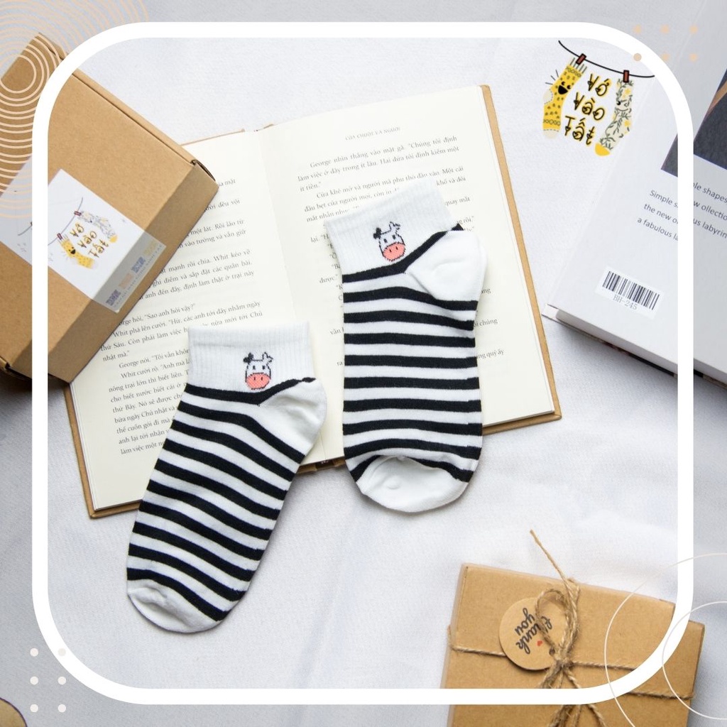 TẤT VỚ NỮ CỔ NGẮN TRẮNG ĐEN BÒ SỮA