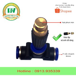 Combo 10 béc phun sương 1 cửa gắn T nối ống 8mm