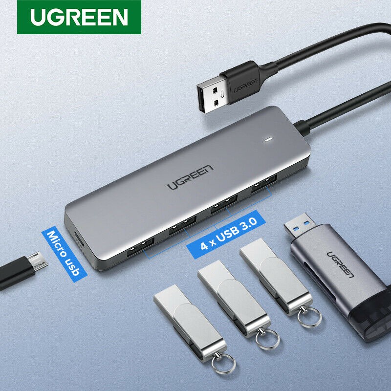 Bộ chia USB 1 ra 4 cổng USB 3.0 Cao Cấp Ugreen 50985 Chính Hãng CM129 (có cổng trợ nguồn Micro usb)