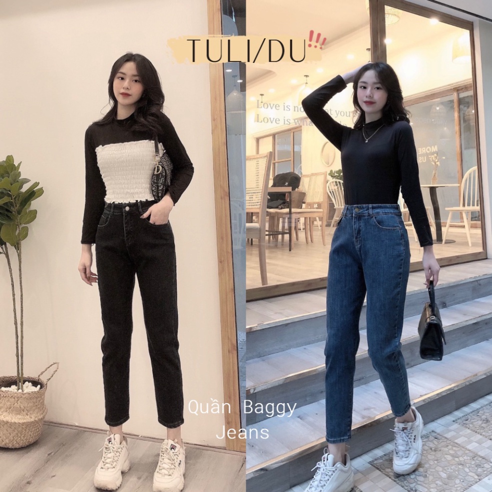 Co Giãn Cạp Lưng Cao Trơn - Quần Baggy Jean Nữ #BY