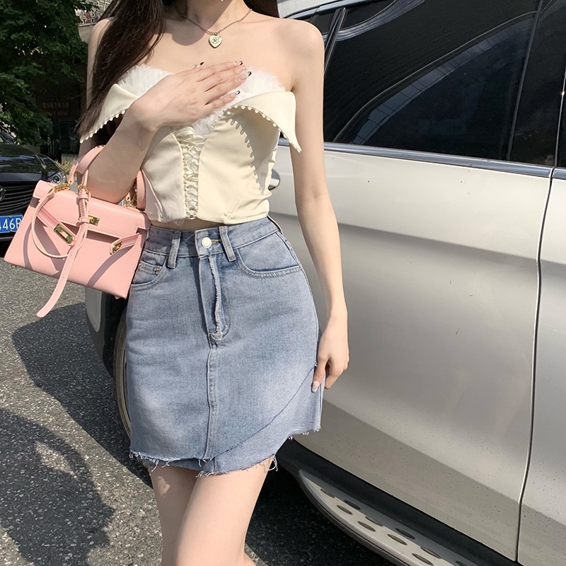 Chân váy jean Chữ A Lưng Cao Thời Trang retro