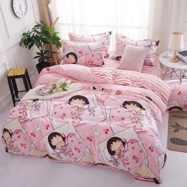 Bộ  CÔ GÁI LƯỜI BIẾNG MARUKO set chăn ga gối poly Hàn Quốc