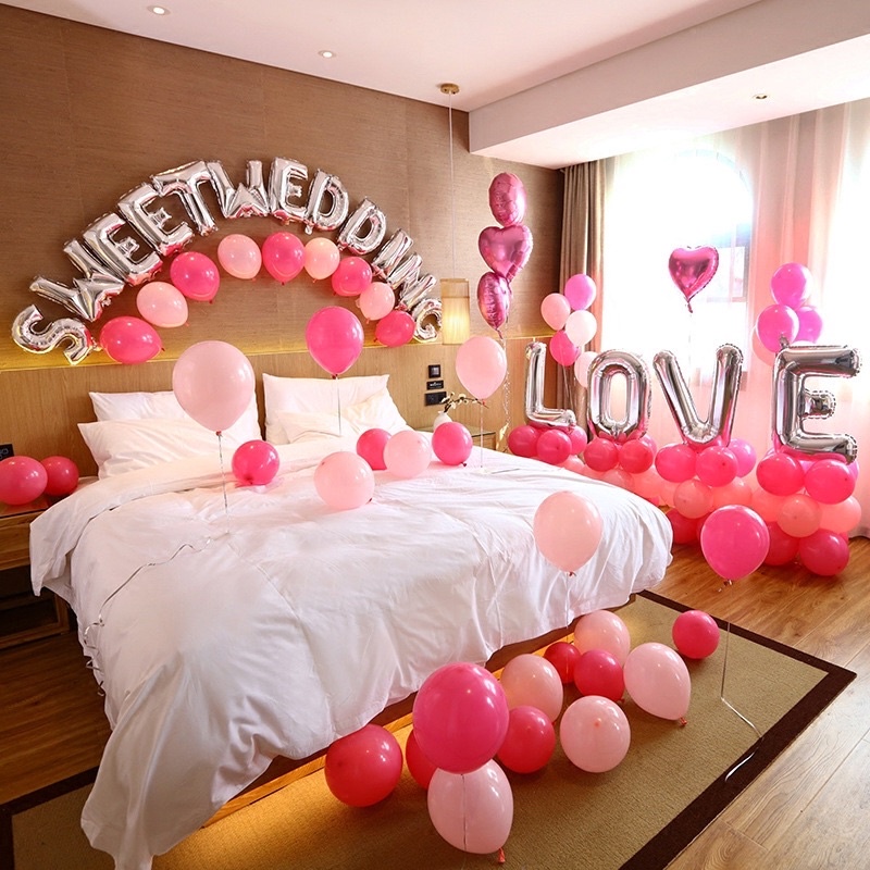 Set bóng bay trang trí phòng cưới size to đủ phụ kiện KK05