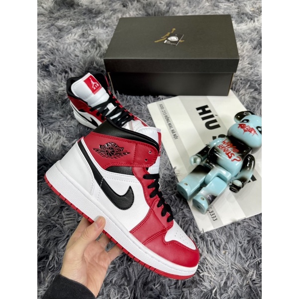 (Híu)Giầy Thể Thao Air Jordan Mid Chicago White Toe Trắng Đỏ 2021 |Đế Khâu|Lưỡi Gà Giữ Fom
