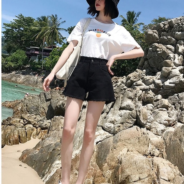 Quần Short Denim Ống Rộng Lưng Cao Thời Trang Hàn Quốc Dành Cho Nữ