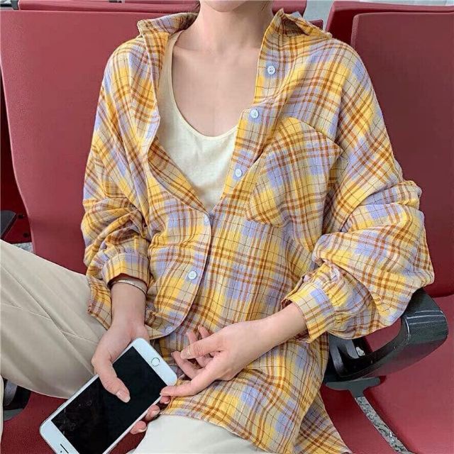 ÁO SƠ MI ĐŨI CARO KẺ HỒNG - VÀNG HOT