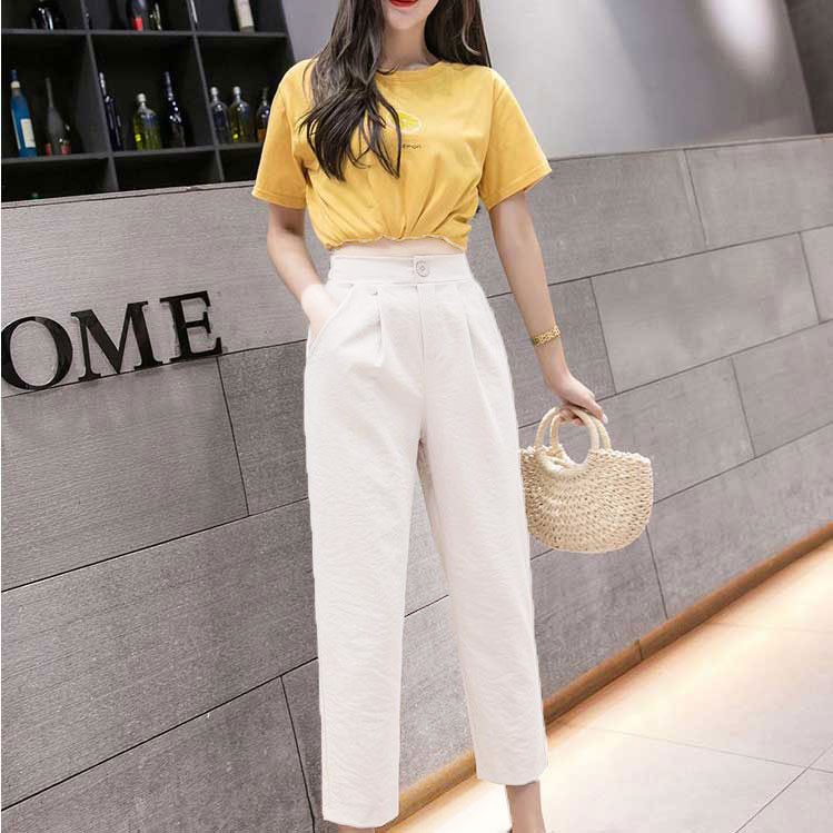 Quần baggy nữ cúc khoá chun lưng chất đũi kiểu nhật mềm mát
