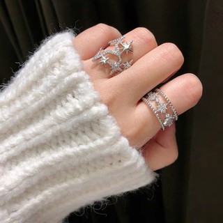 Set Nhẫn Bạc S925 Đính Đá Sang Chảnh Ngôi Sao Phong Cách Hàn Quốc Ulzzang Dự Tiệc Sang Trọng