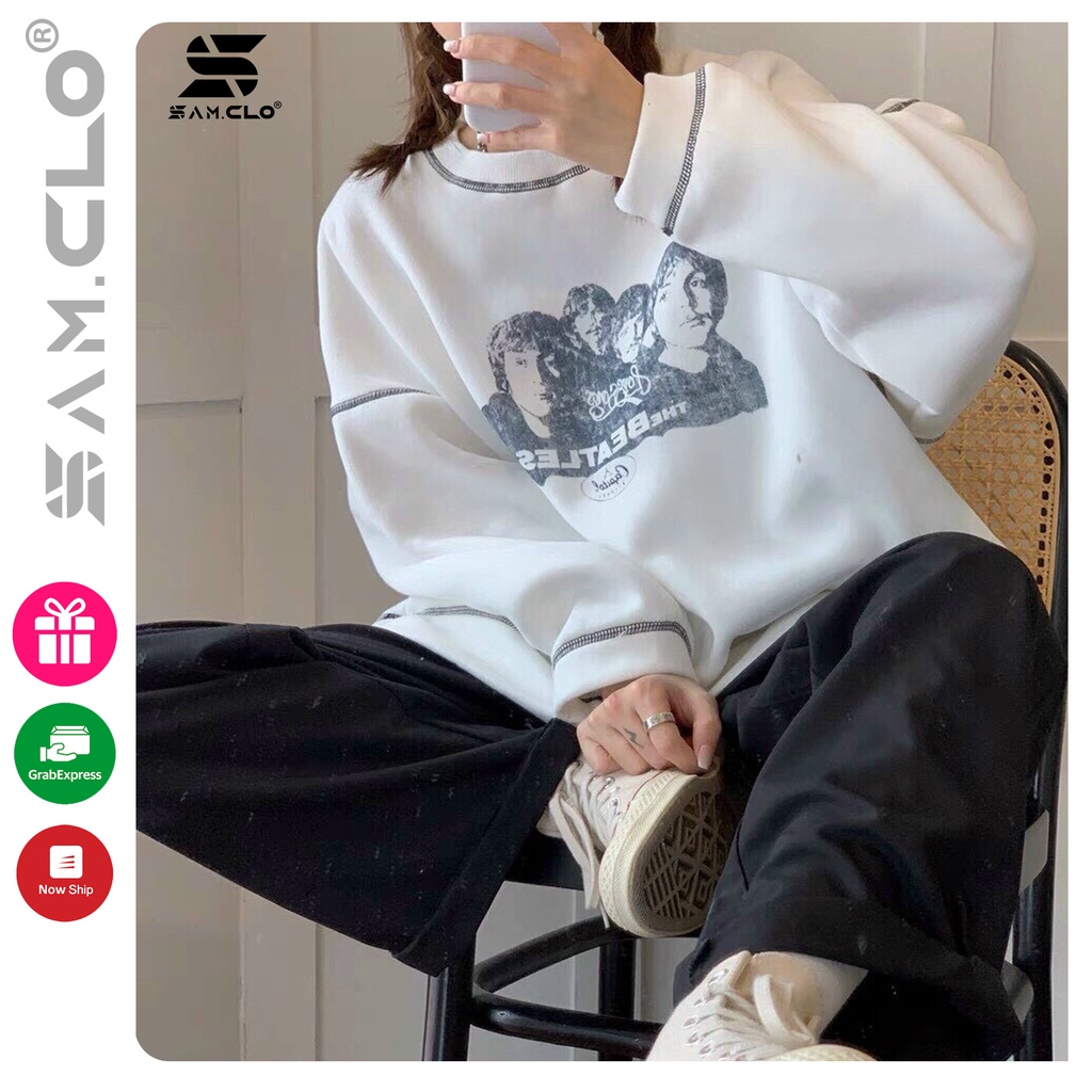 Áo sweater SAM CLO nữ nỉ tay dài ulzzang thu đông freesize dáng unisex in chữ THE BEATLES