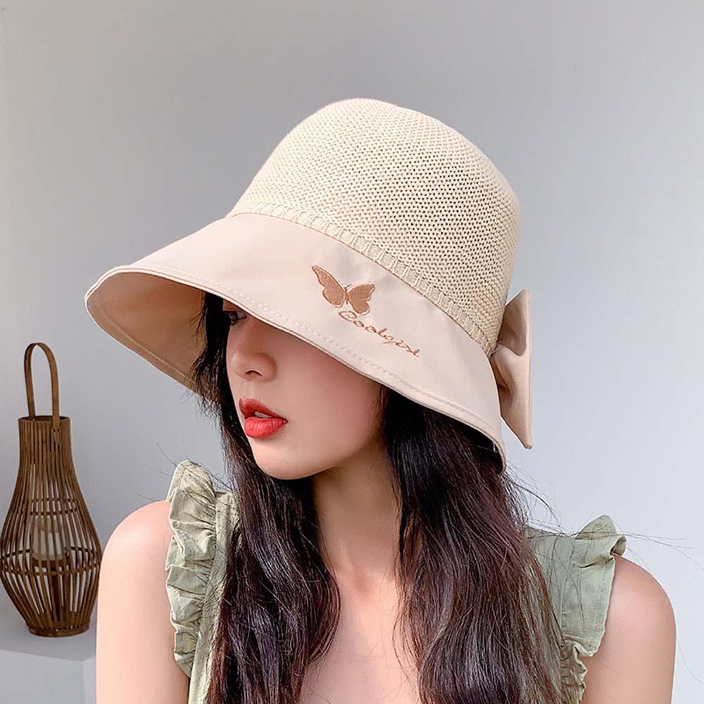 Mũ Bucket Chất Liệu Cotton Thoáng Khí Chống Tia Cực Tím Đính Nơ Xinh Xắn