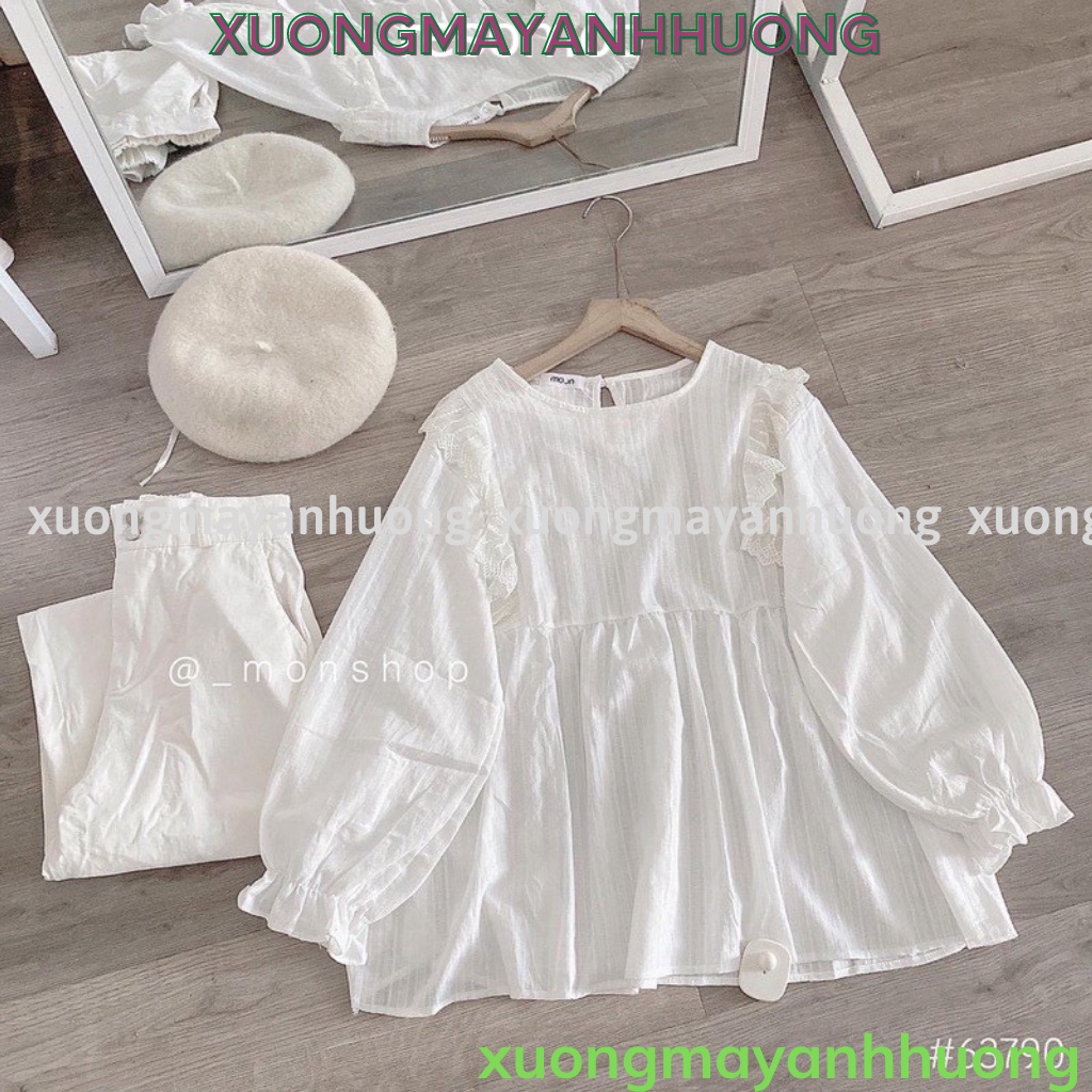{ao_babydoll} áo babydoll trắng tiểu thư, áo sơ mi kiểu bèo xinh 2021 FREESHIP A,036