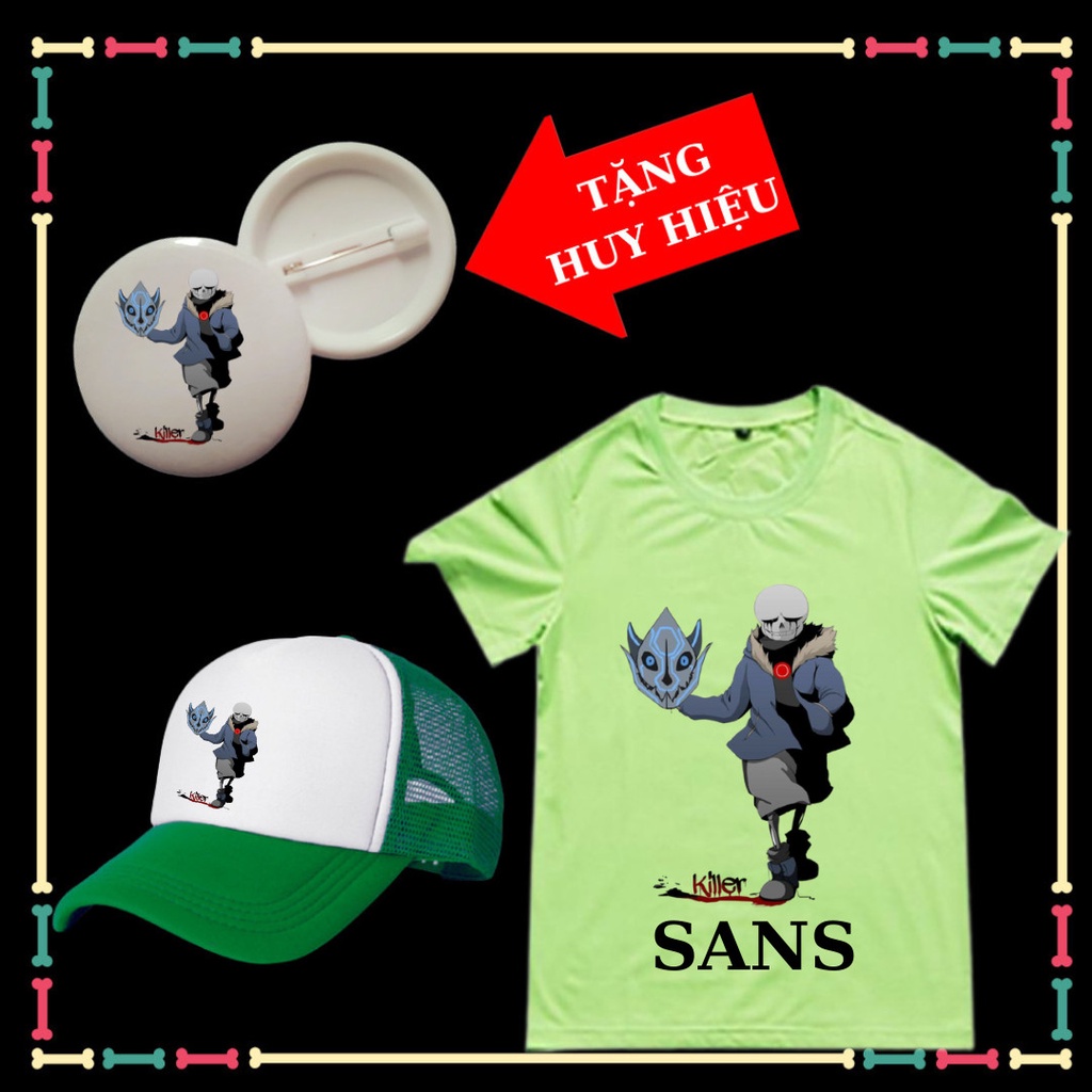 Combo Áo thun ngắn tay trẻ em Undertale Sans siêu ngầu, cổ tròn, đủ màu sắc, Kèm Mũ lưỡi trai, kèm Huy hiệu Sans