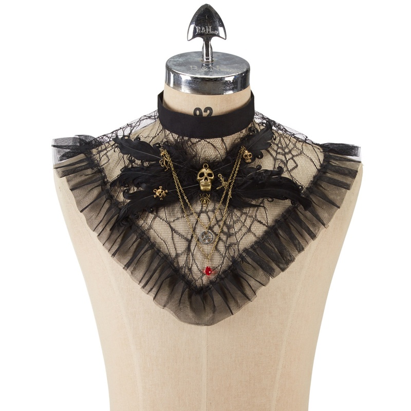 Cổ Áo Rùa Nhún Bèo Màu Đen Phong Cách Steampunk Cho Nữ