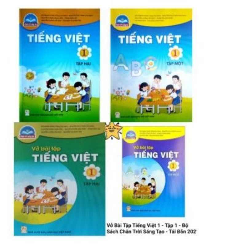 bộ tiếng việt 1 tập 1,2, bài tập tiếng việt 1 tập 1,2(bao kính, nhãn dán)