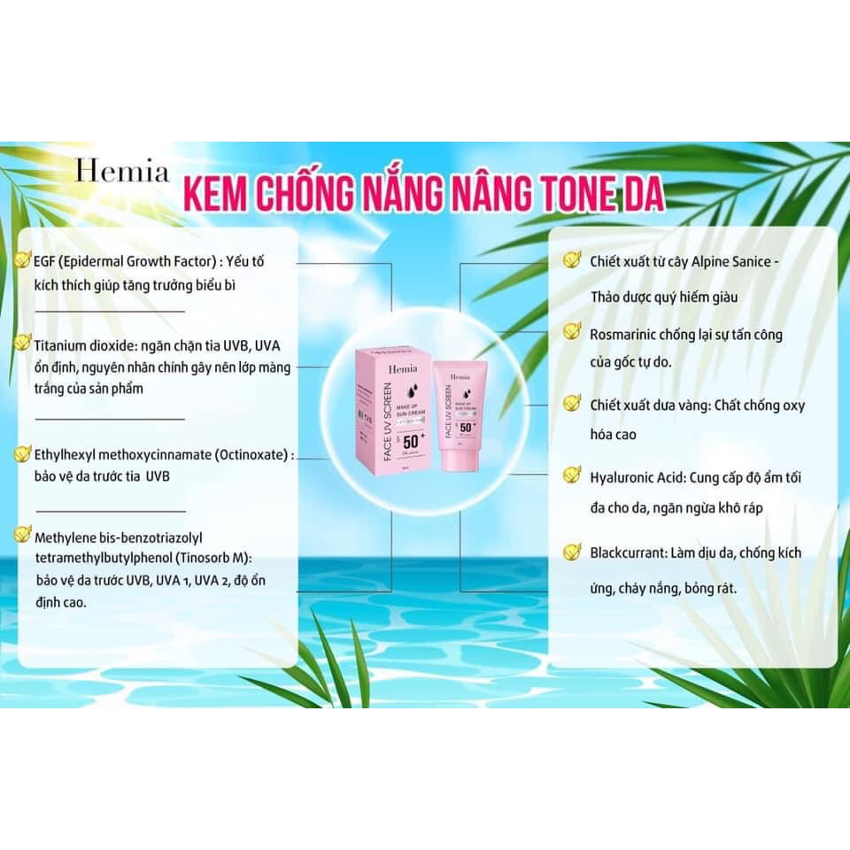 [CHÍNH HÃNG] kem chống nắng HEMIA Hàn Quốc, nâng tone, kiềm dầu, thấm nhanh, không bóng nhờn, không bết rít, SPF 50+ | BigBuy360 - bigbuy360.vn