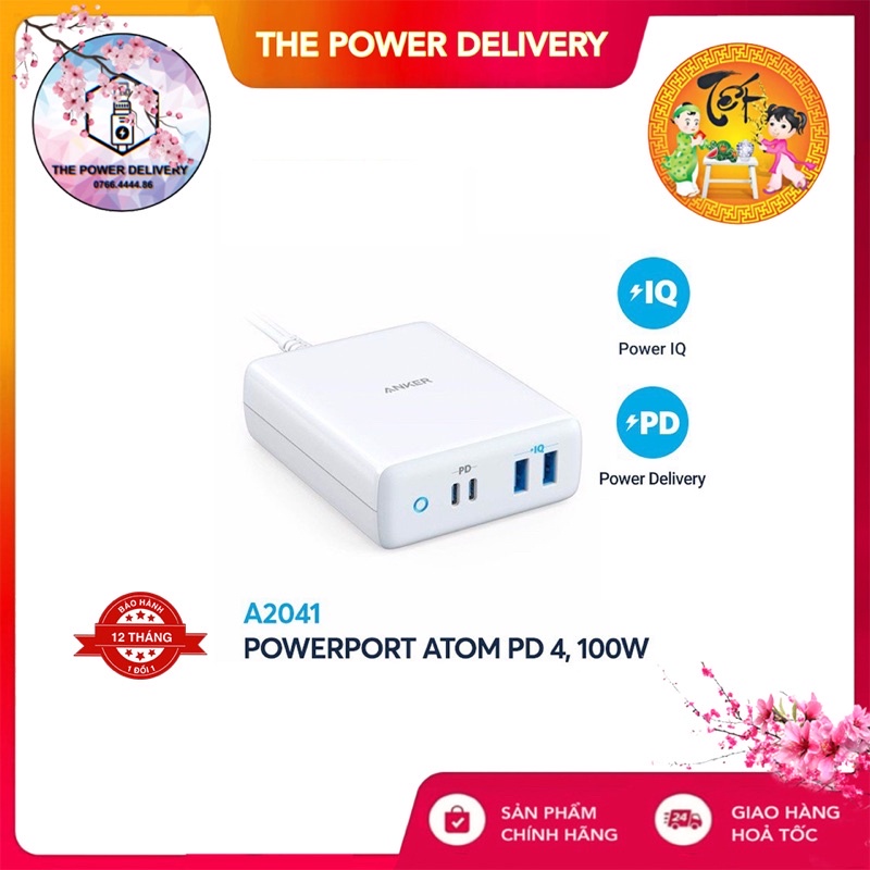 Sạc ANKER A2041 PowerPort Atom PD 4 100W (2 PD & 2 PIQ)- BH 12 tháng - 1 đổi 1