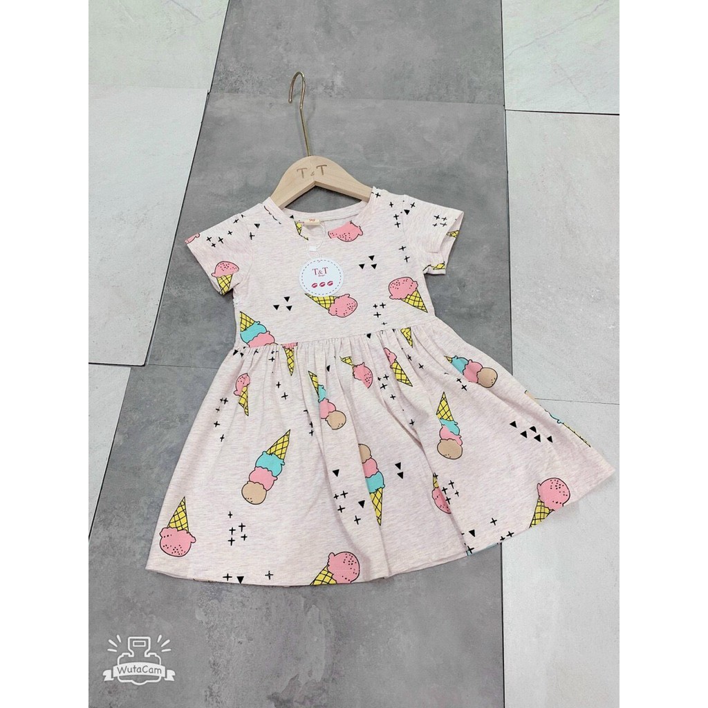 Váy bé gái ngắn tay chất cotton co giãn in hình cây kem đáng yêu