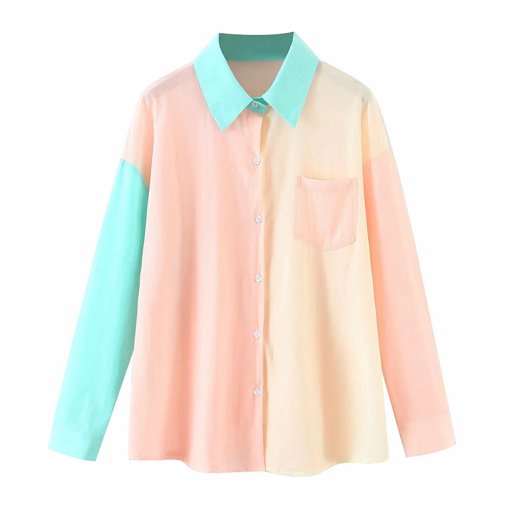 Áo Sơ Mi Dáng Rộng Màu Sắc Tương Phản Phong Cách Retro Pháp Thời Trang Mùa Hè 2021 | BigBuy360 - bigbuy360.vn